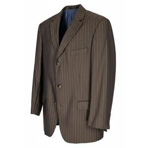 Vintage Hugo Boss Rossellini Movie Brown White Pinstripe Wool Suit 40R/34
